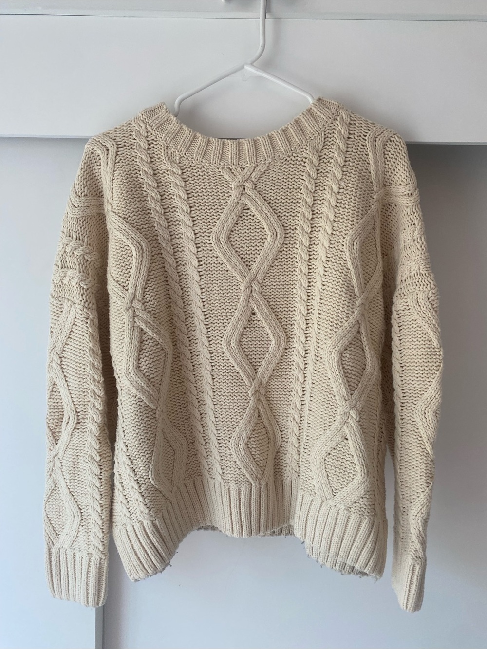 Princess Polly Cream Cable Knit Crewneck Sweater